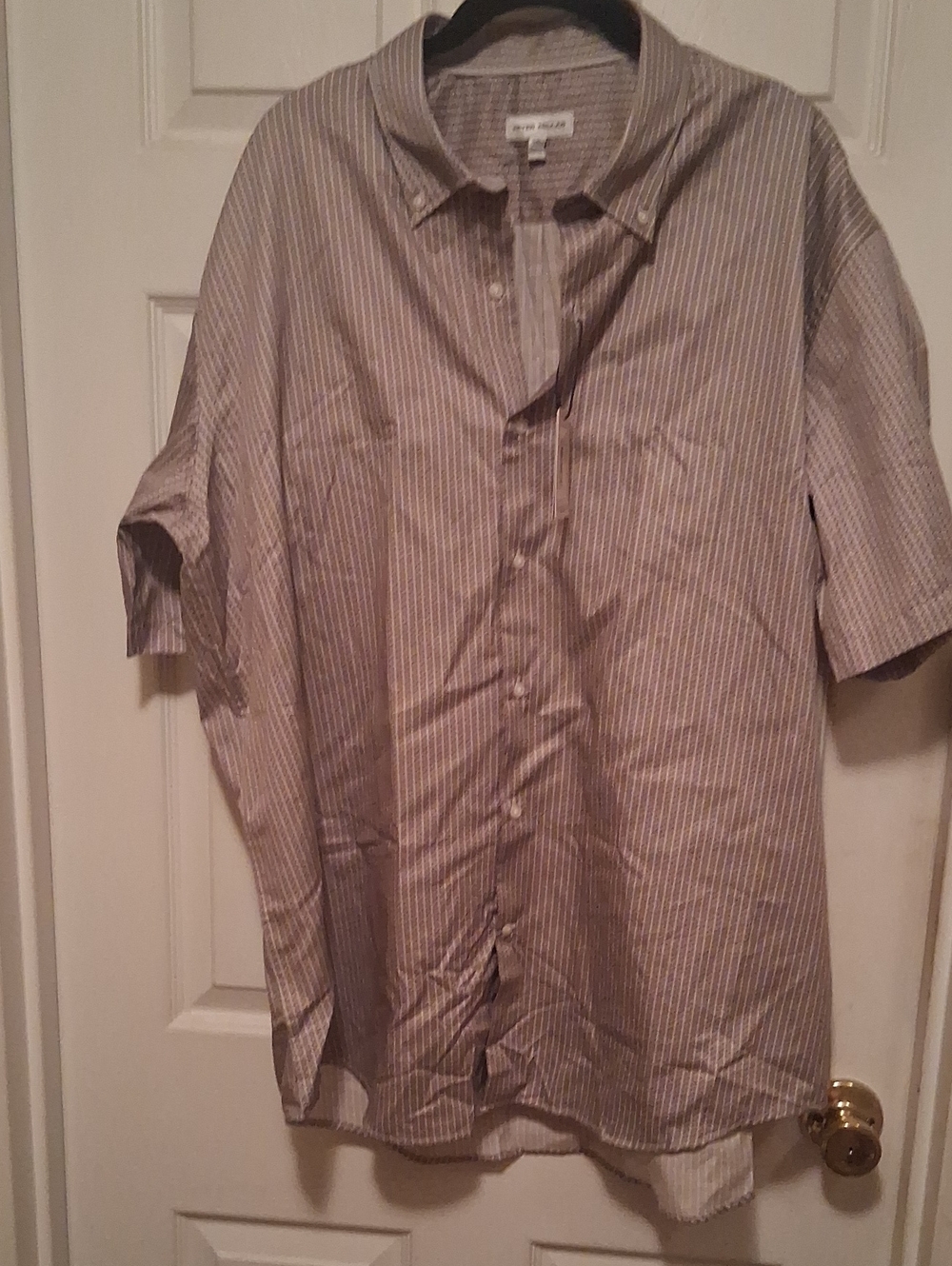 Peter Millar Men's Short-Sleeve Striped Shirt in Light Brown and Maroon XXL